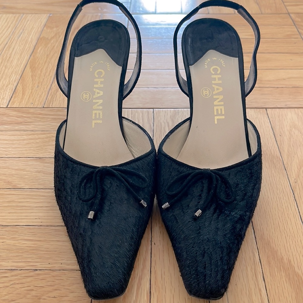 Chanel calf hair slingback heels